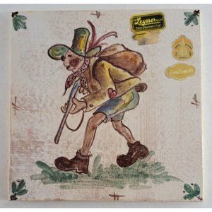 Vintage Ulmer Keramik Tile Germany Hobo Hunter Hand Painted 6x6 Leysser